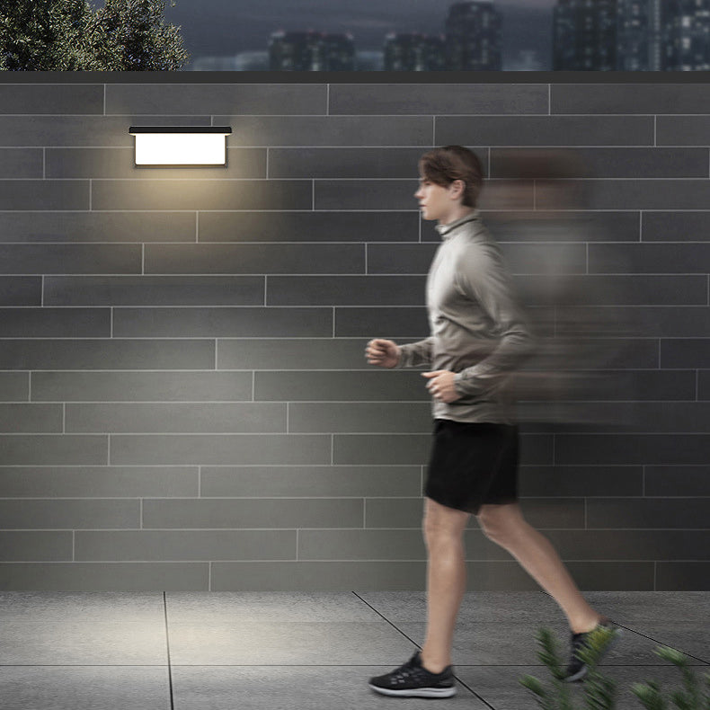 Contemporary Simplicity Rectangular Waterproof Solar Human Body Induction LED Outdoor Wall Sconce Lamp For Garden | Bowlift