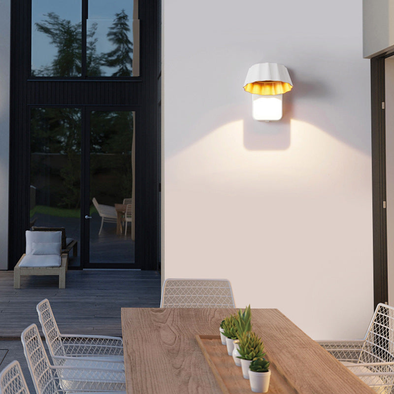 Contemporary Industrial Aluminum Pleated Round Shade LED Outdoor Waterproof Wall Sconce Lamp For Garden | Bowlift