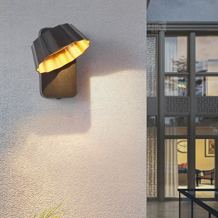 Contemporary Industrial Aluminum Pleated Round Shade LED Outdoor Waterproof Wall Sconce Lamp For Garden | Bowlift