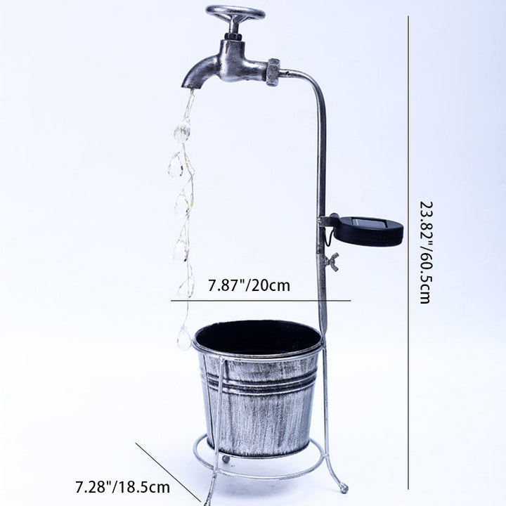 Modern Art Deco Solar Faucet Water Drops Flowing Water Planter Shape Iron LED Outdoor Light For Garden | Bowlift