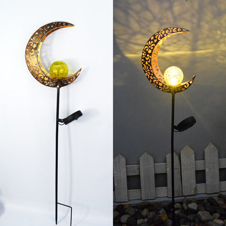 Modern Art Deco Solar Waterproof Ground Plug Star Sun Moon Iron Glass LED Outdoor Light For Garden | Bowlift