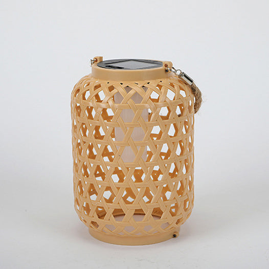 Modern Art Deco Solar Waterproof Imitation Rattan Woven Lantern Cylindrical Plastic LED Outdoor Light For Garden | Bowlift