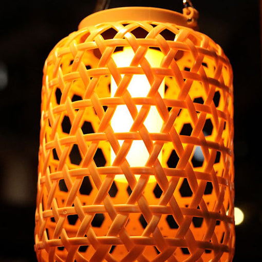 Modern Art Deco Solar Waterproof Imitation Rattan Woven Lantern Cylindrical Plastic LED Outdoor Light For Garden | Bowlift