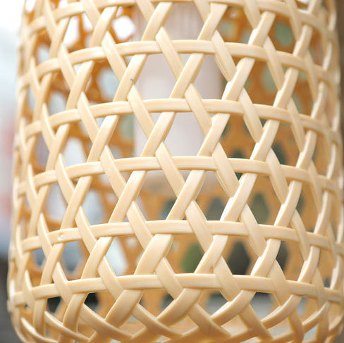 Modern Art Deco Solar Waterproof Imitation Rattan Woven Lantern Cylindrical Plastic LED Outdoor Light For Garden | Bowlift