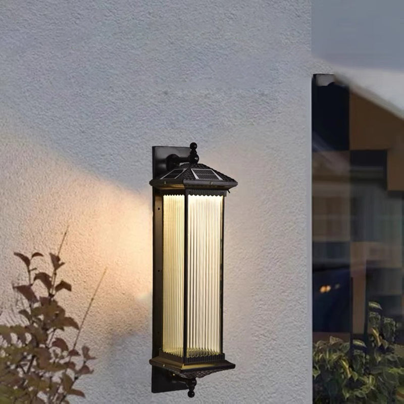 Traditional Chinese Waterproof Rectangular Glass Metal 1-Light Wall Sconce Lamp For Outdoor Patio | Bowlift