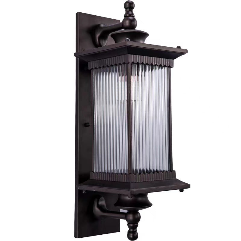 Traditional Chinese Waterproof Rectangular Glass Metal 1-Light Wall Sconce Lamp For Outdoor Patio | Bowlift