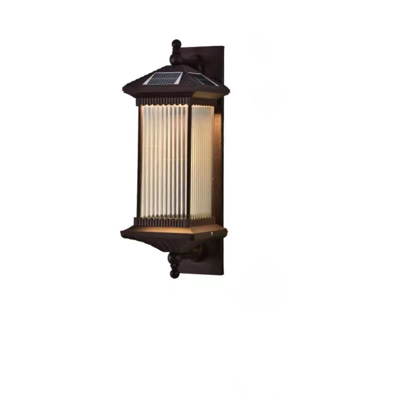 Traditional Chinese Waterproof Rectangular Glass Metal 1-Light Wall Sconce Lamp For Outdoor Patio | Bowlift