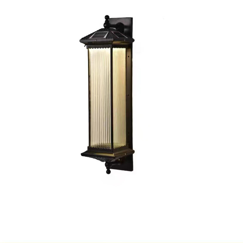 Traditional Chinese Waterproof Rectangular Glass Metal 1-Light Wall Sconce Lamp For Outdoor Patio | Bowlift