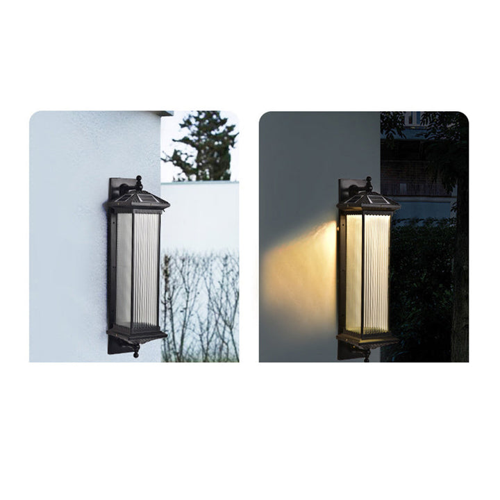 Traditional Chinese Waterproof Rectangular Glass Metal 1-Light Wall Sconce Lamp For Outdoor Patio | Bowlift