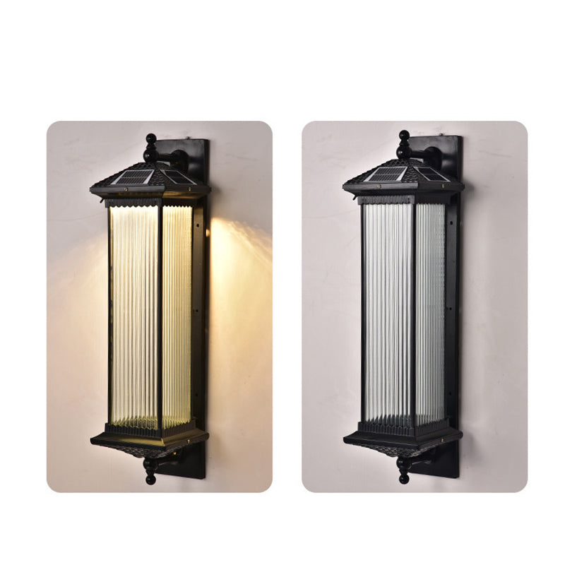 Traditional Chinese Waterproof Rectangular Glass Metal 1-Light Wall Sconce Lamp For Outdoor Patio | Bowlift