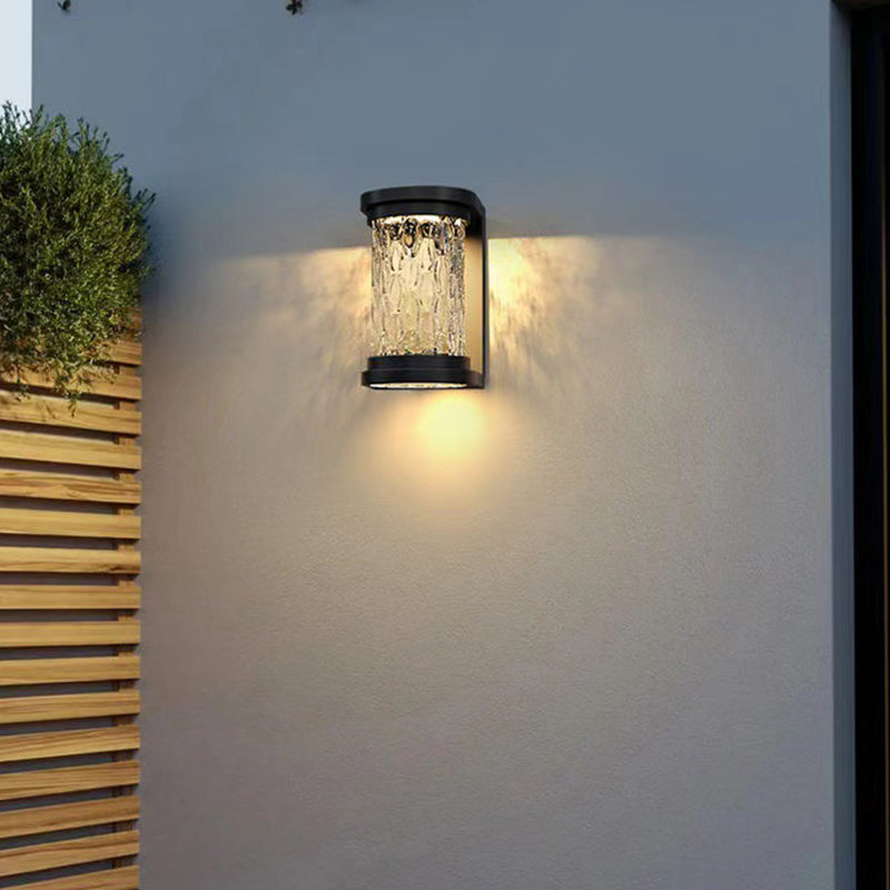 Modern Luxury Waterproof Cylinder Stainless Steel Crystal LED Wall Sconce Lamp For Outdoor Patio | Bowlift