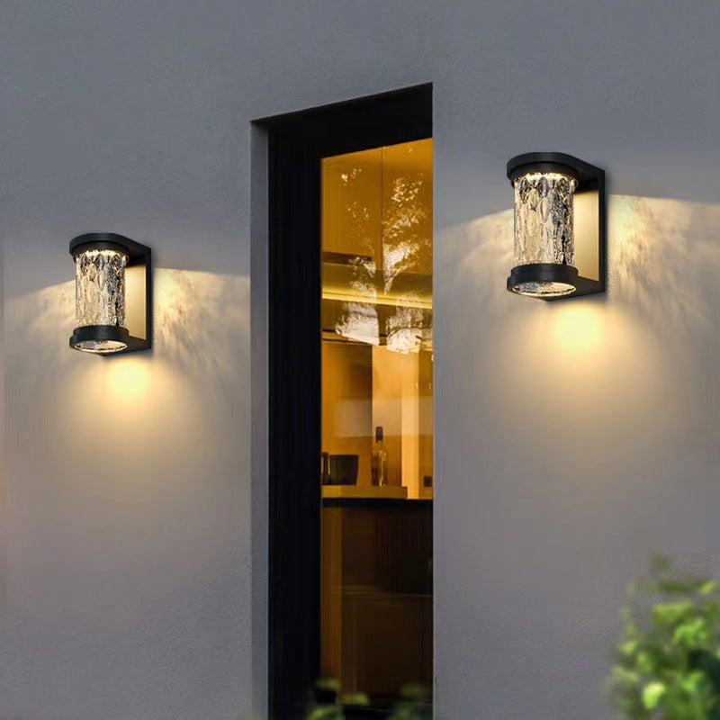 Modern Luxury Waterproof Cylinder Stainless Steel Crystal LED Wall Sconce Lamp For Outdoor Patio | Bowlift
