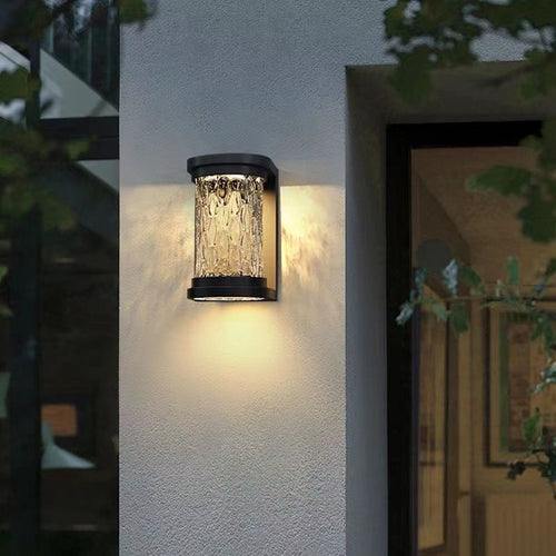 Modern Luxury Waterproof Cylinder Stainless Steel Crystal LED Wall Sconce Lamp For Outdoor Patio | Bowlift
