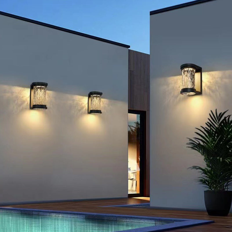 Modern Luxury Waterproof Cylinder Stainless Steel Crystal LED Wall Sconce Lamp For Outdoor Patio | Bowlift