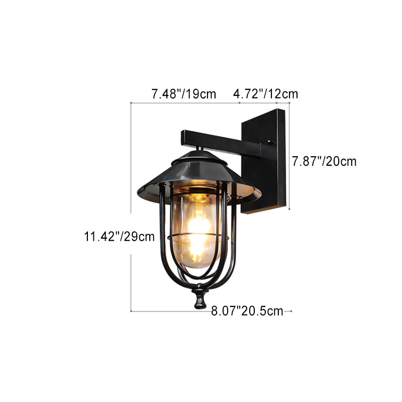 Traditional Vintage Birdcage Iron Glass 1-Light Wall Sconce Lamp For Outdoor Patio | Bowlift