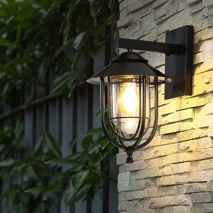 Traditional Vintage Birdcage Iron Glass 1-Light Wall Sconce Lamp For Outdoor Patio | Bowlift