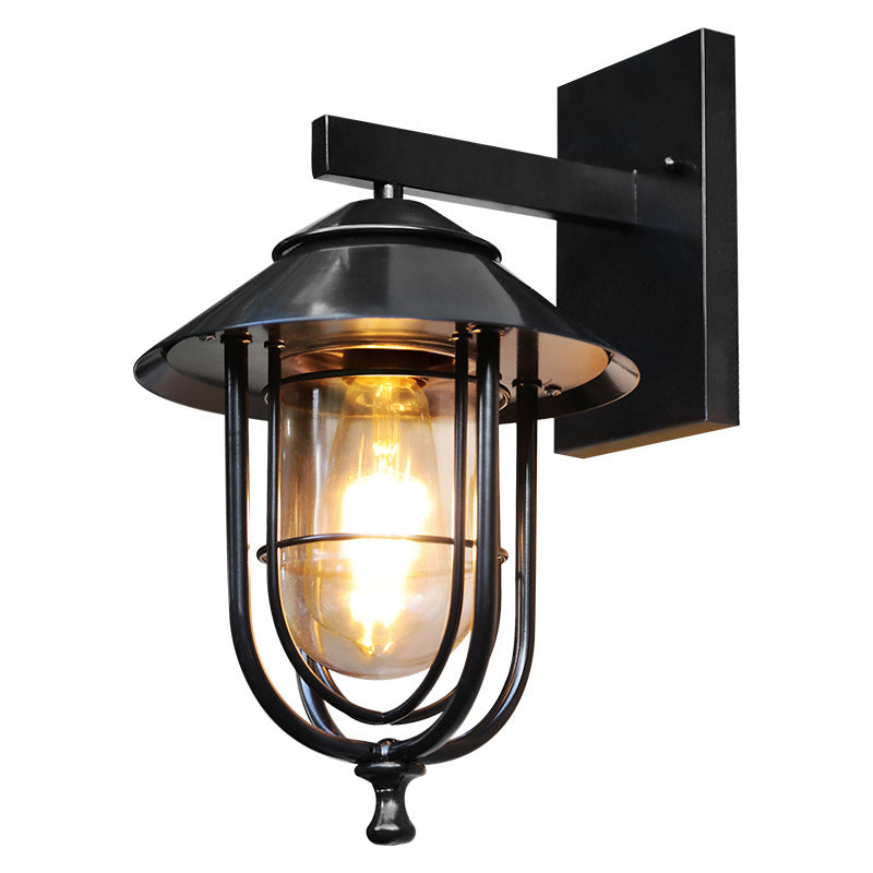 Traditional Vintage Birdcage Iron Glass 1-Light Wall Sconce Lamp For Outdoor Patio | Bowlift