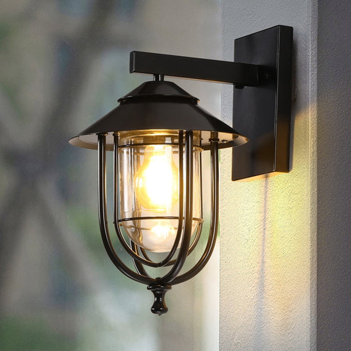 Traditional Vintage Birdcage Iron Glass 1-Light Wall Sconce Lamp For Outdoor Patio | Bowlift
