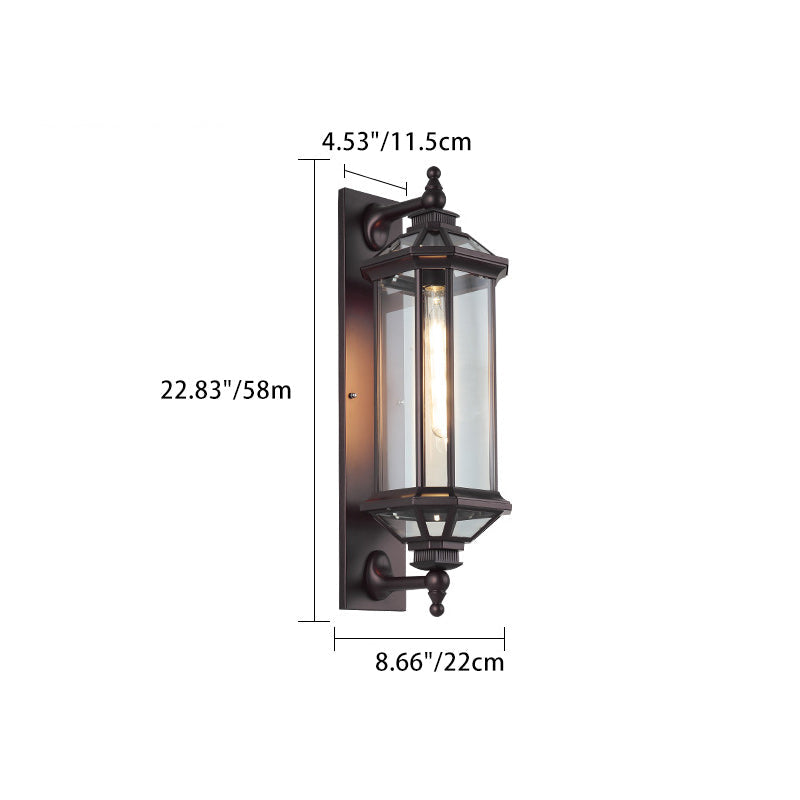 Traditional Vintage Octagonal Square Waterproof Glass Aluminum 1-Light Wall Sconce Lamp For Outdoor Patio | Bowlift
