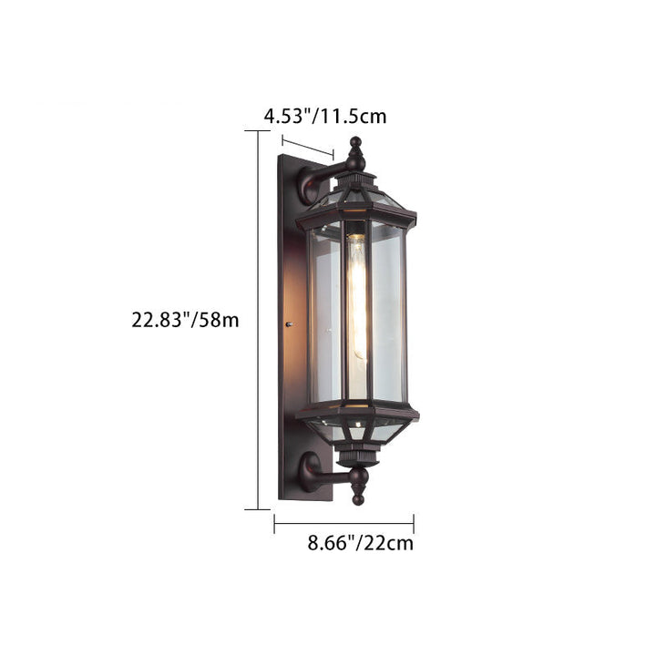 Traditional Vintage Octagonal Square Waterproof Glass Aluminum 1-Light Wall Sconce Lamp For Outdoor Patio | Bowlift