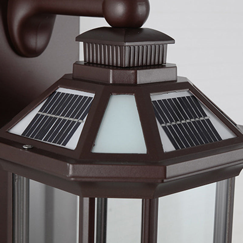 Traditional Vintage Octagonal Square Waterproof Glass Aluminum 1-Light Wall Sconce Lamp For Outdoor Patio | Bowlift