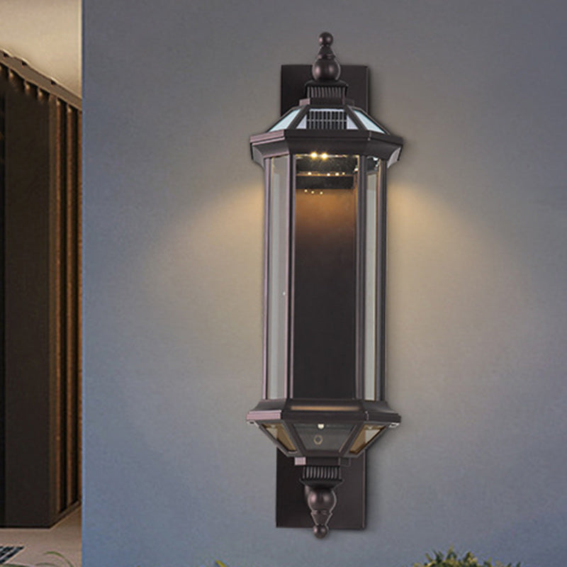 Traditional Vintage Octagonal Square Waterproof Glass Aluminum 1-Light Wall Sconce Lamp For Outdoor Patio | Bowlift