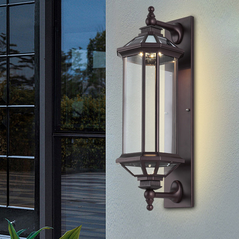 Traditional Vintage Octagonal Square Waterproof Glass Aluminum 1-Light Wall Sconce Lamp For Outdoor Patio | Bowlift