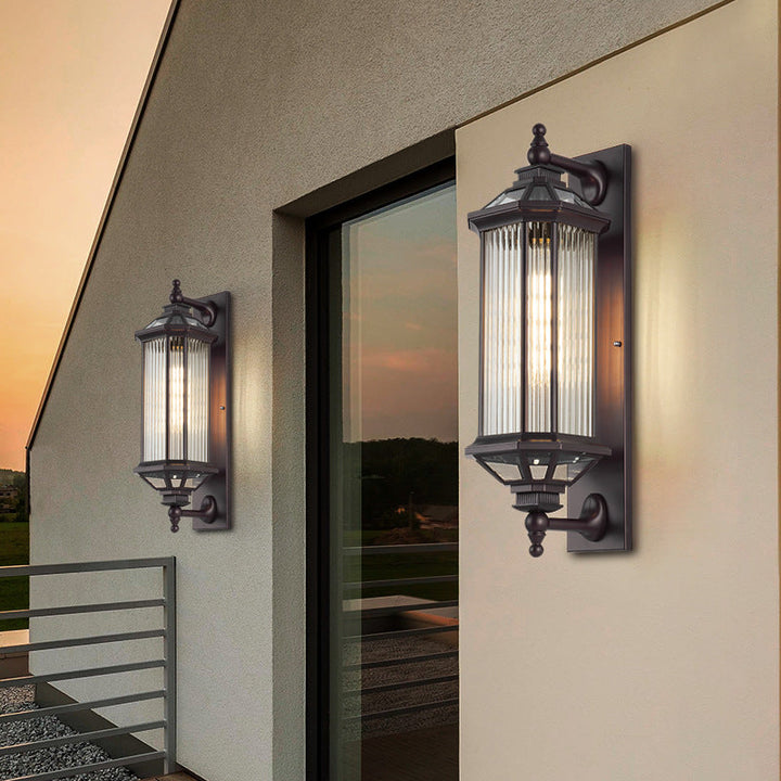 Traditional Vintage Octagonal Square Waterproof Glass Aluminum 1-Light Wall Sconce Lamp For Outdoor Patio | Bowlift