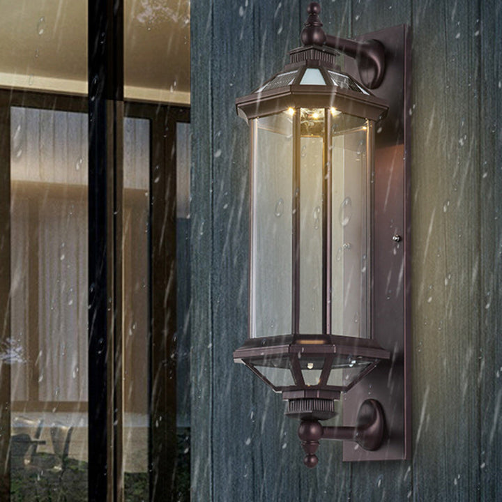 Traditional Vintage Octagonal Square Waterproof Glass Aluminum 1-Light Wall Sconce Lamp For Outdoor Patio | Bowlift