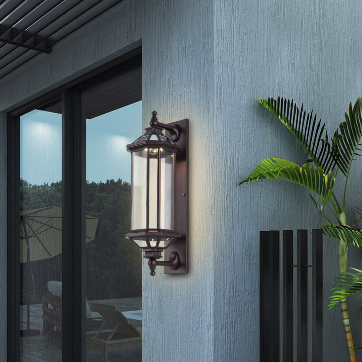Traditional Vintage Octagonal Square Waterproof Glass Aluminum 1-Light Wall Sconce Lamp For Outdoor Patio | Bowlift
