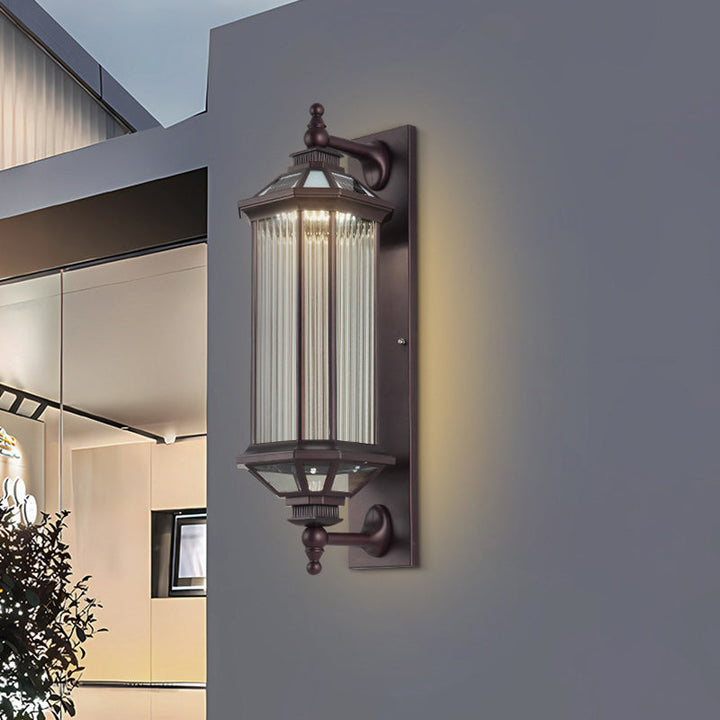 Traditional Vintage Octagonal Square Waterproof Glass Aluminum 1-Light Wall Sconce Lamp For Outdoor Patio | Bowlift
