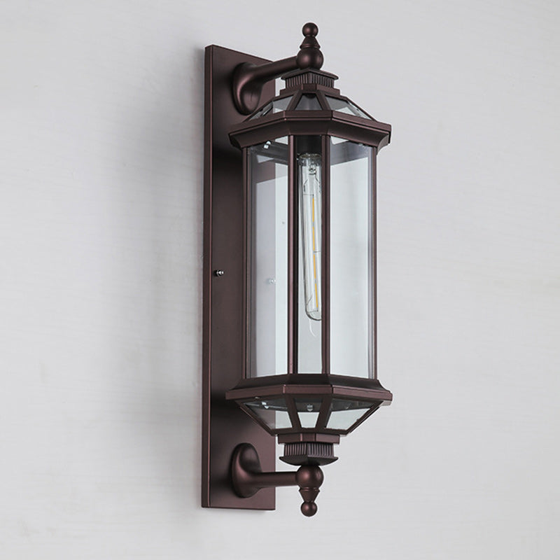 Traditional Vintage Octagonal Square Waterproof Glass Aluminum 1-Light Wall Sconce Lamp For Outdoor Patio | Bowlift