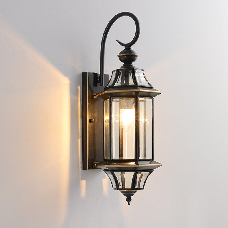 Traditional Vintage Round Cylinder Glass Copper 1-Light Wall Sconce Lamp For Garden | Bowlift