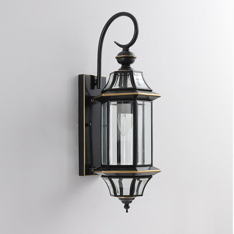 Traditional Vintage Round Cylinder Glass Copper 1-Light Wall Sconce Lamp For Garden | Bowlift