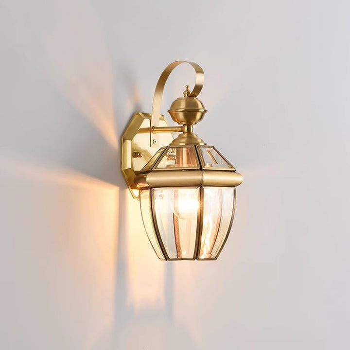 Contemporary Nordic Room Square Glass Copper 1-Light Wall Sconce Lamp For Outdoor Patio | Bowlift