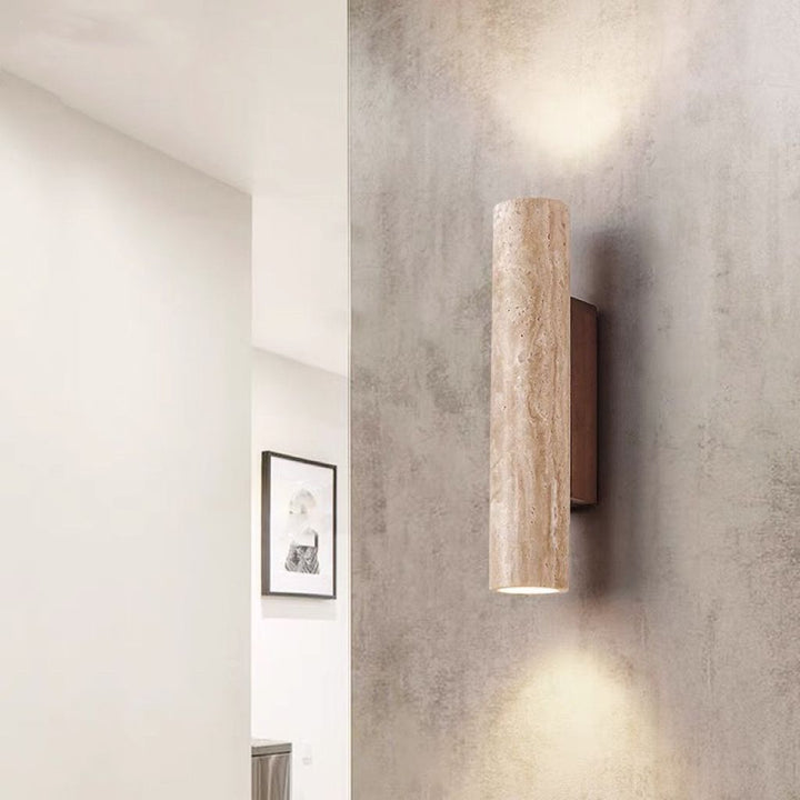 BowLift | Nordivea Travertine Wall Light | Scandinavian Design | 2-Light | Wood & Travertine