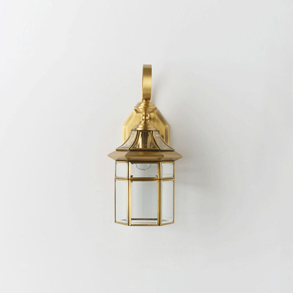 Contemporary Nordic Hexagonal Bell Waterproof Glass Brass 1-Light Wall Sconce Lamp For Outdoor Patio | Bowlift