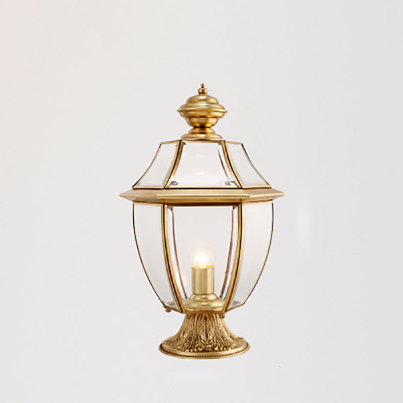 Contemporary Scandinavian Hexagonal Bell Glass Brass 1-Light Outdoor Light For Outdoor Patio | Bowlift