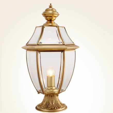 Contemporary Scandinavian Hexagonal Bell Glass Brass 1-Light Outdoor Light For Outdoor Patio | Bowlift