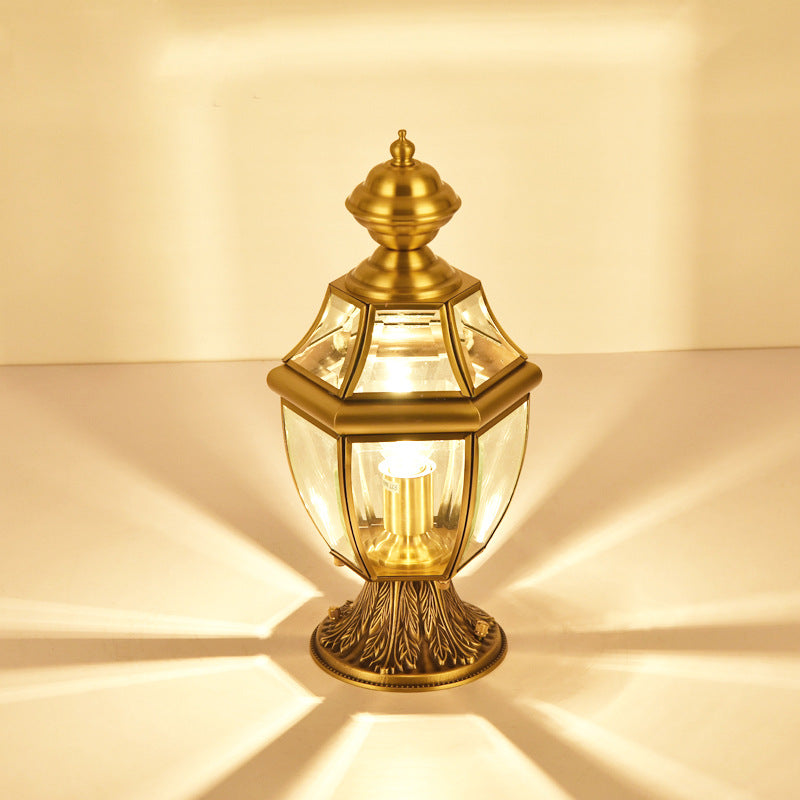 Contemporary Scandinavian Hexagonal Bell Glass Brass 1-Light Outdoor Light For Outdoor Patio | Bowlift