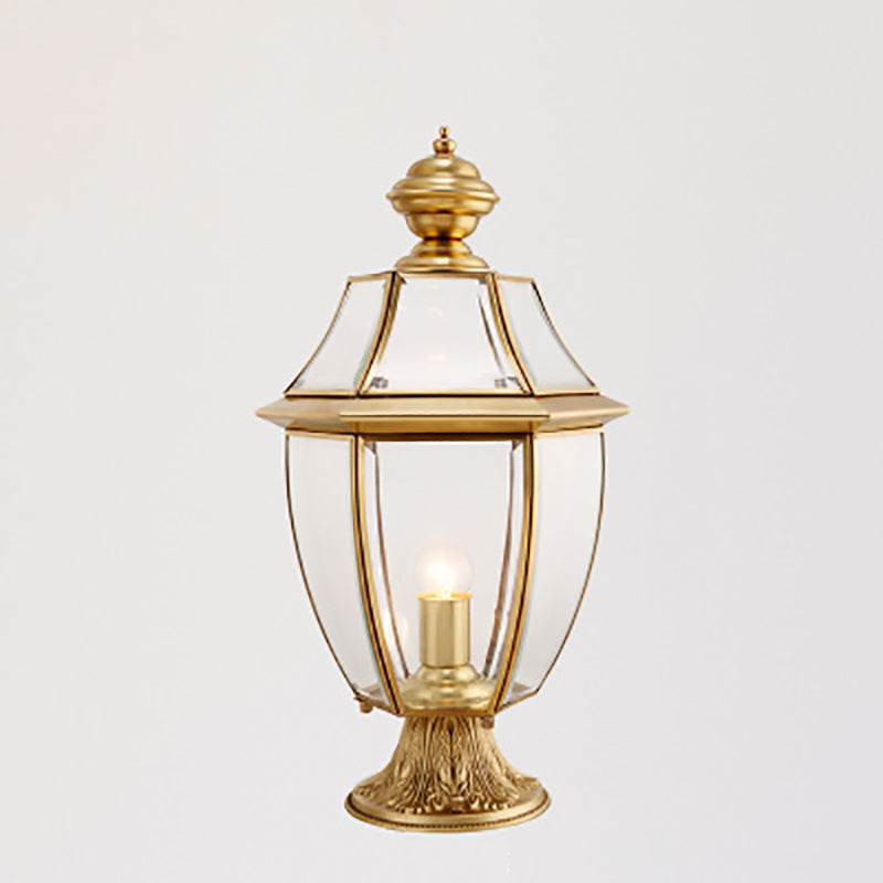 Contemporary Scandinavian Hexagonal Bell Glass Brass 1-Light Outdoor Light For Outdoor Patio | Bowlift