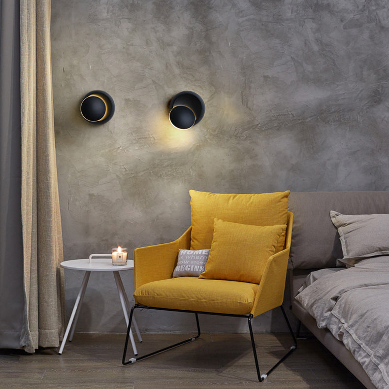 BowLift | Contemporary Nordic Iron Round Eclipse Rotatable LED Wall Light for Nightstand