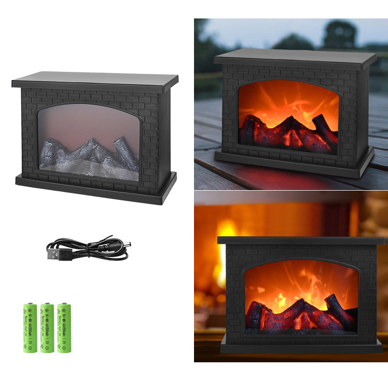 BowLift | Contemporary Retro ABS Simulated Flame Fireplace Round Battery Rectangular LED Table Lamp For Living Room