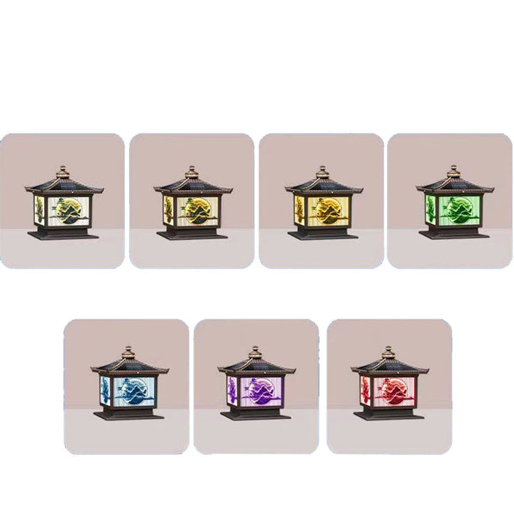 Traditional Chinese Solar Waterproof Aluminum PC Glass Pine Tree Square Cylinder LED Landscape Lighting Outdoor Light For Outdoor Patio | Bowlift