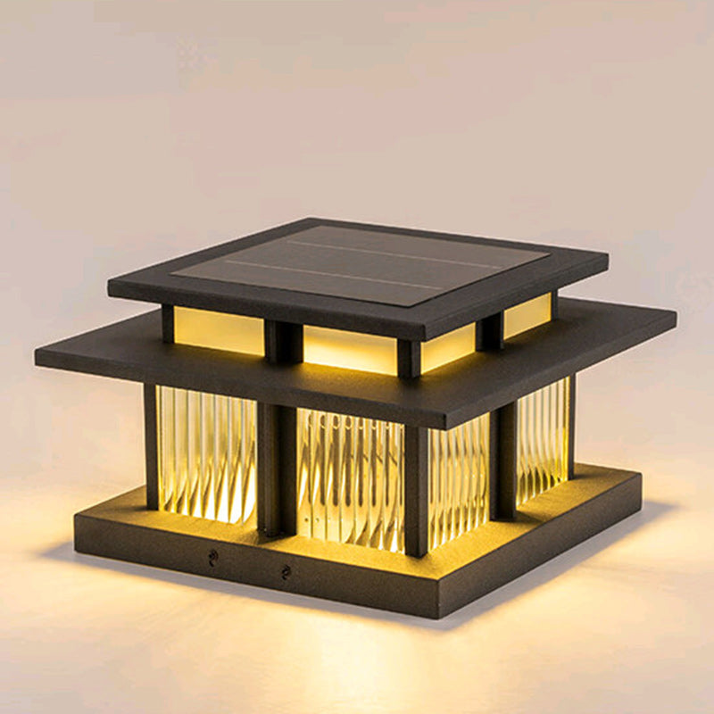 Modern Minimalist Solar Waterproof Square Cylinder Aluminum Alloy Glass LED Landscape Lighting Outdoor Light For Outdoor Patio | Bowlift