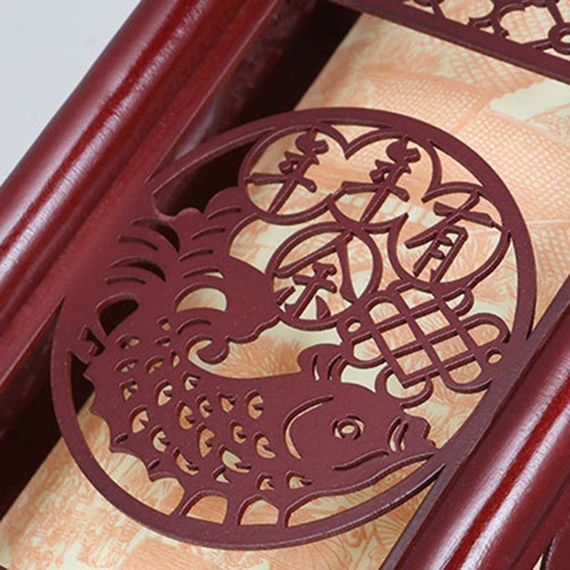 BowLift | Traditional Chinese Wood-PVC Cylinder Lantern Carved Fish 1-Light Pendant Lamp for the Dining Room