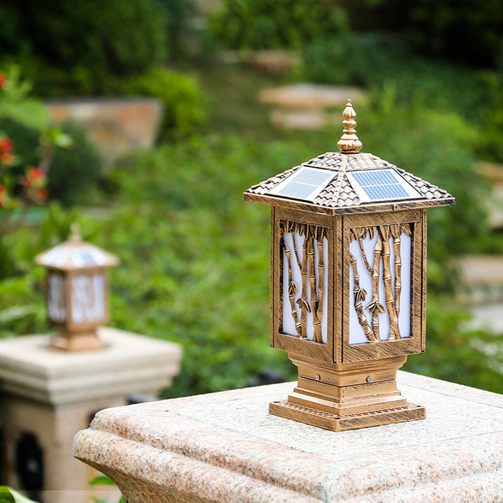 Traditional European Solar Waterproof Aluminum Cylinder Bamboo 1-Light Landscape Lighting Outdoor Light For Garden | Bowlift