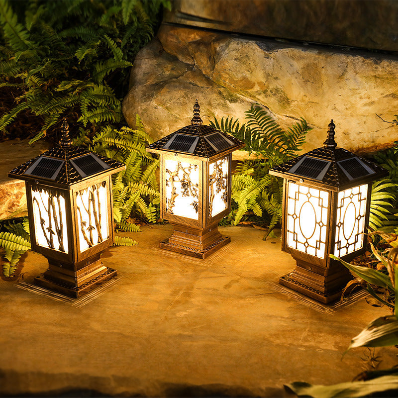 Traditional European Solar Waterproof Aluminum Cylinder Bamboo 1-Light Landscape Lighting Outdoor Light For Garden | Bowlift