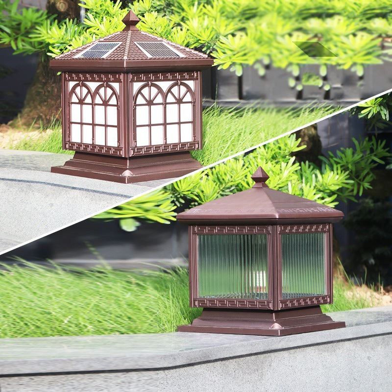 Traditional Chinese Solar Waterproof Aluminum Acrylic Glass Cylinder Lantern LED Landscape Lighting Outdoor Light For Garden | Bowlift