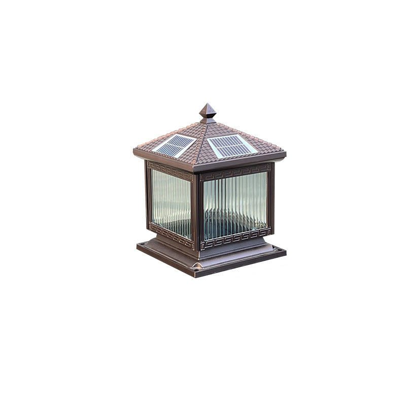 Traditional Chinese Solar Waterproof Aluminum Acrylic Glass Cylinder Lantern LED Landscape Lighting Outdoor Light For Garden | Bowlift
